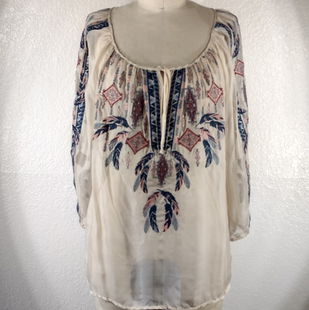 4 Love and Liberty by Johnny Was Shaman Feather Top Silk Chiffon NWT